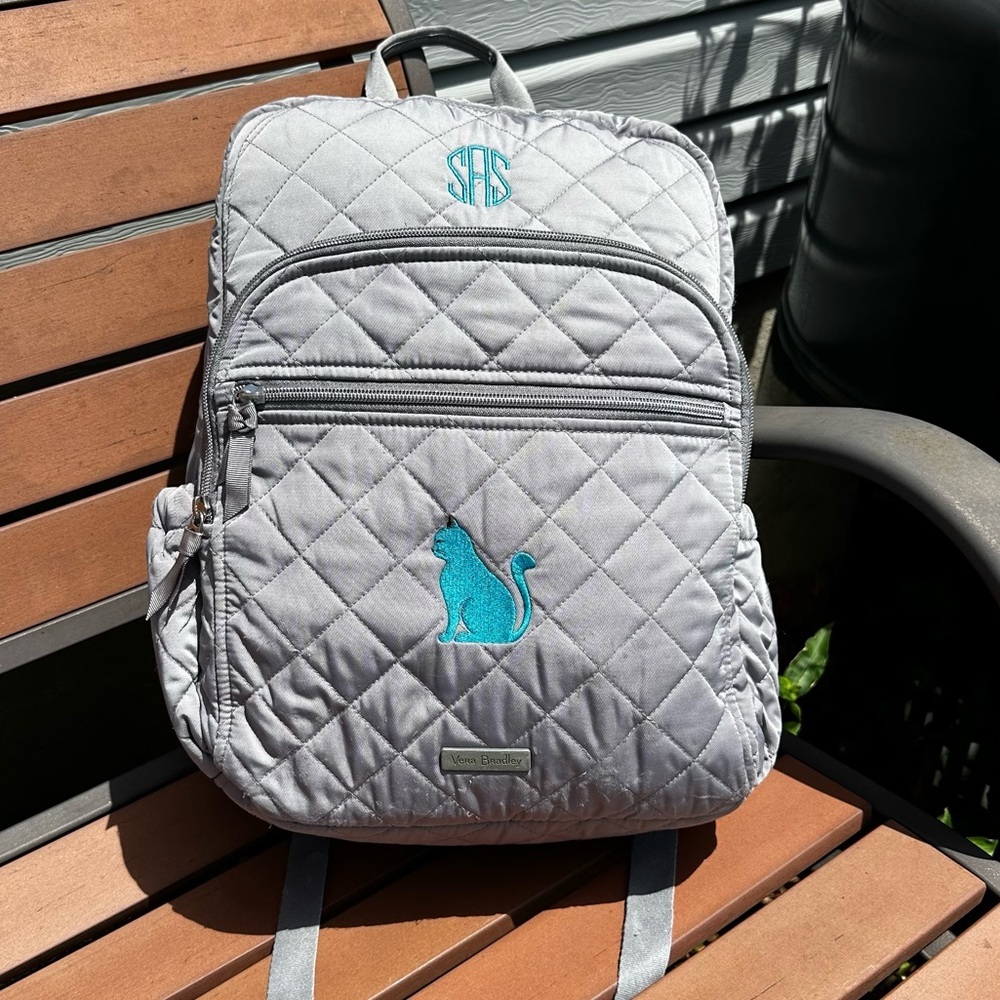 Vera Bradley Tranquil Gray Campus Backpack in Performance Twill